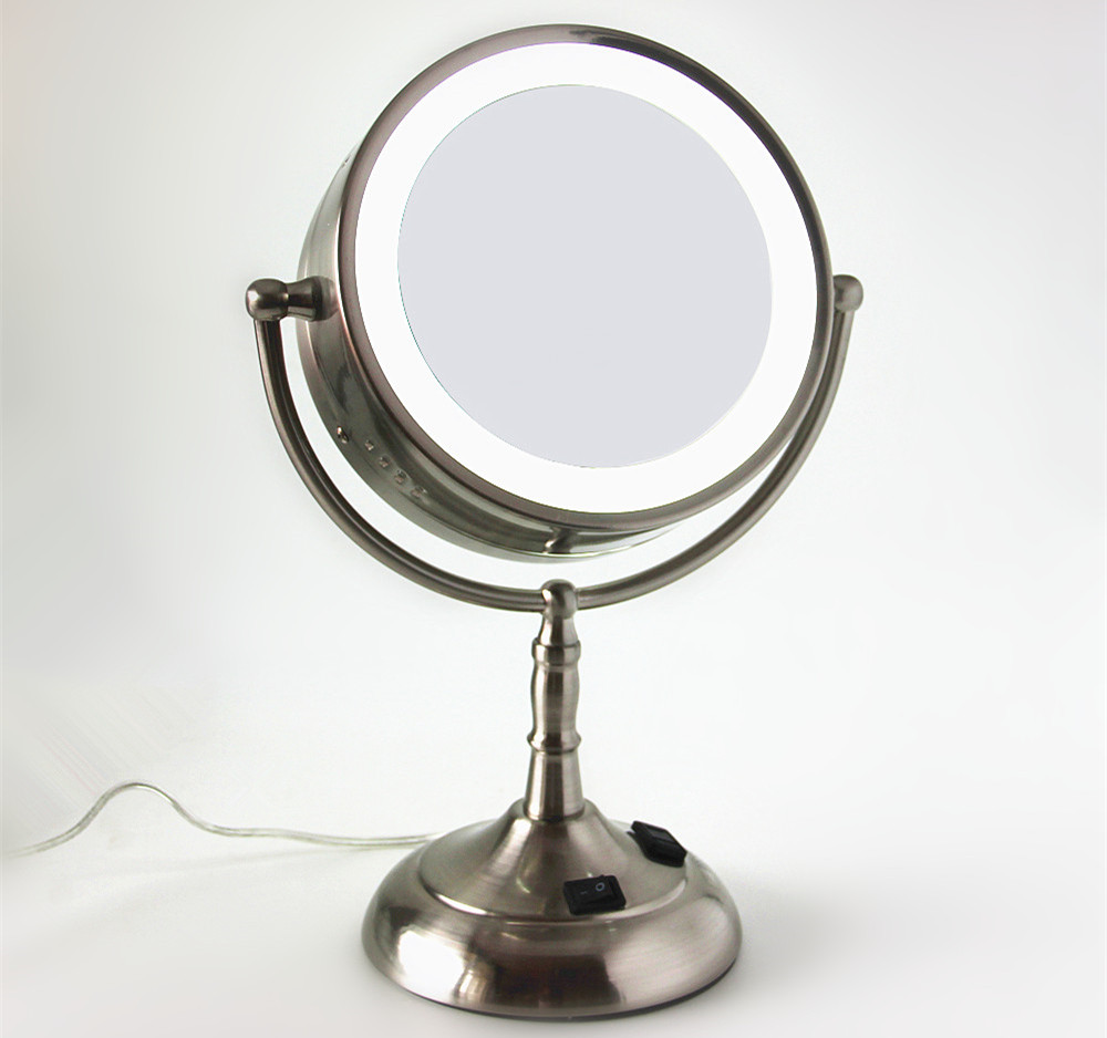 led化妆镜台式欧式带灯镜子 高档复古大梳妆镜双面高清放大镜插电