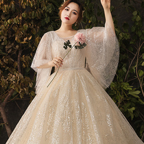 Fat mm wedding dress thick arm 2021 new bride size 200 Jin thin forest Super fairy dream tailing V collar