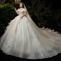 Main wedding dress size fat sister mm 200kg plus fat increase 2021 new bride temperament trailing shoulder flash
