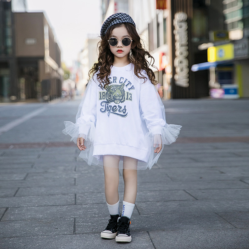 Girls sweater 2021 new children's super-western style loose fake two-piece head coat girl medium-long spring and autumn clothing