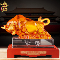 High-end Wall Street cow entrance decoration Lucky city cow glass decoration opening housewarming party gift decoration