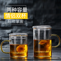 Youde Tang Glass Teacup Office water cup Flower tea cup with lid Filter tea water separation Tea household cup