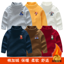 Boys and girls plus velvet padded half high collar 2021 new children autumn winter clothes baby long sleeve T-shirt base shirt tide