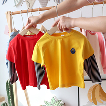 ins boys and girls long sleeve T-shirt 2021 Spring and Autumn Children Baby fake two cotton coat childrens clothing foreign tide tide