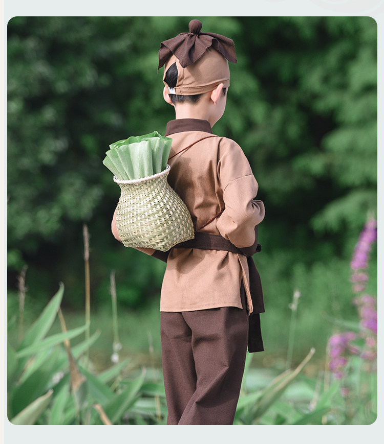 男童中国风古装汉服悯农愚公移山服幼小书童汉服药童服锄禾演出服