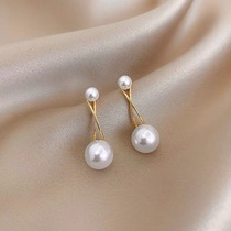 Size pearl sterling silver earrings temperament goddess Fan high sense light luxury niche design earrings 2021 new trend