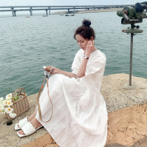 Dress summer 2021 new super fairy net red loose mid-length skirt summer niche vacation beach skirt