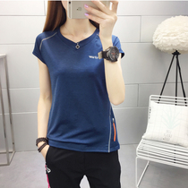 Outdoor quick-drying clothes Womens V-neck short-sleeved T-shirt breathable sports running fitness stretch mountaineering quick-drying large size half-sleeved summer