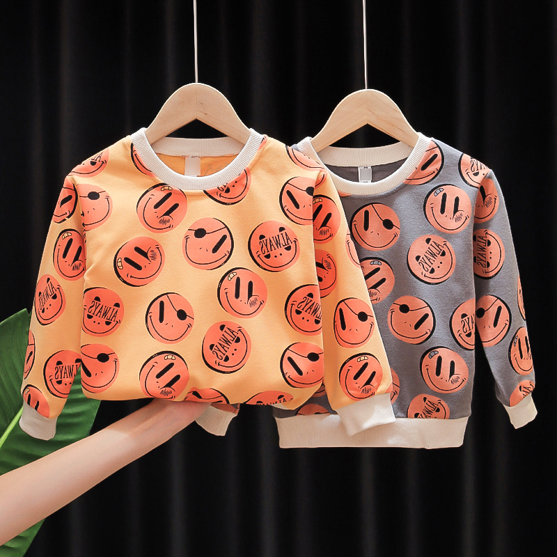 Childrens clothing childrens spring and autumn new sweater male baby children net red cartoon smiley face base shirt Infant top