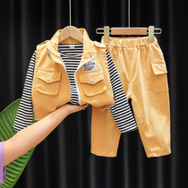 Boys autumn suit 2020 new childrens Korean version overalls for infants and babies handsome waistcoat three-piece set trend