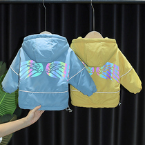 Boys winter jacket new baby Foreign Air glowing wings windbreaker baby plus velvet thickened warm cotton coat tide
