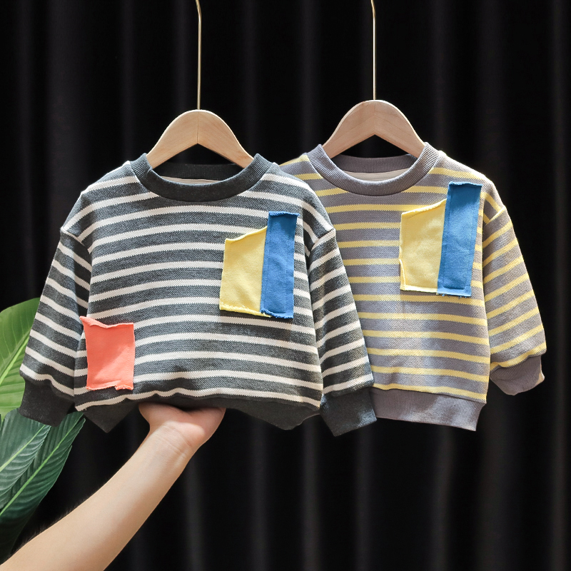 Baby autumn sweater baby spring and autumn new striped long-sleeved bottom shirt Mens and womens childrens casual ocean top tide