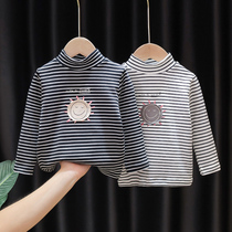 Men and women baby autumn striped high collar long sleeve T shirt new Korean version baby spring and autumn top bottom shirt tide T