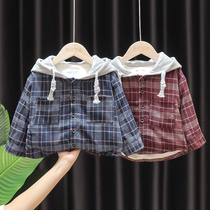 Boys winter clothes plus velvet thick hooded shirt baby New Korean warm shirt baby cardigan coat tide