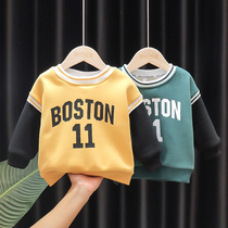 Baby children winter clothes jacket boys sports long sleeve winter baby plus velvet thickened base shirt tide