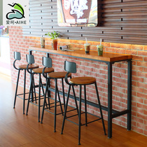 Wrought iron wall leisure cafe long table milk tea shop bar table and chair water bar high foot bar American solid wood table