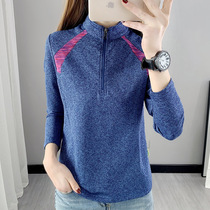 Casual clothing women's long sleeve T-shirt collar slim down bottoming shirt outdoor women's sports stitching contrast velvet clothes