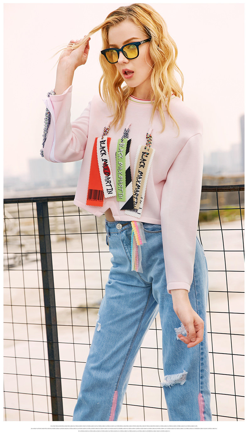 玛玛绨2018夏装新款浅色个性破洞牛仔裤女不规则毛边