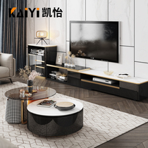 Light luxury Rock board TV cabinet combination modern living room white small apartment creative balcony size round coffee table floor cabinet