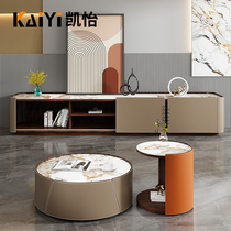 Italian minimalist rock board TV cabinet modern simple light luxury designer saddle leather coffee table combination living room floor cabinet