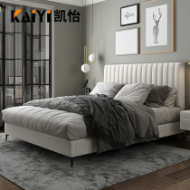 Italian Minimalist Genuine Leather Bed Light Lavish Modern Minimalist Wedding Bed Atmosphere 2 m 2 2 Large Bed Master Bedroom Red Bed