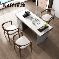 New Chinese light and luxurious solid wood tea table and chairs combined modern minimalist rock plate tea set integrated office tea table