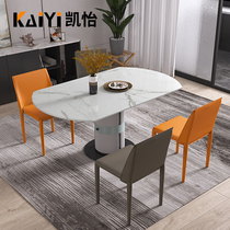 Italian rock board dining table and chair combination modern simple light luxury household small apartment rotating variable round table one table six chairs