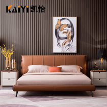 Italian minimalist leather bed Italian light luxury modern simple double wedding bed atmospheric 2 meters 2 2 big bed master bedroom