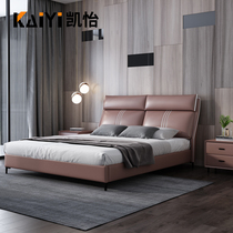 Italian light luxury leather bed minimalist modern simple 2 meters 2 2 master bed bed technology cloth double leather bed net red bed