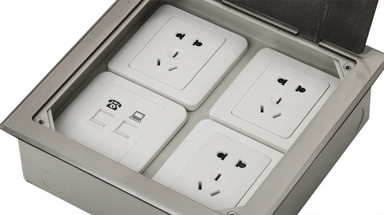 现代松本开启式不锈钢防水地插四位86型工程地插空体工程地板插座