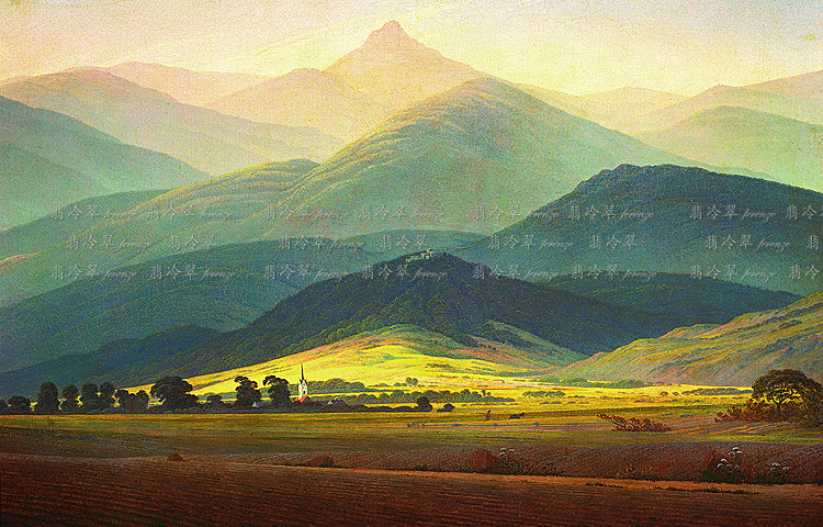 翡冷翠客厅玄关装饰油画挂画风景画实木画框原作版画【巨人山】