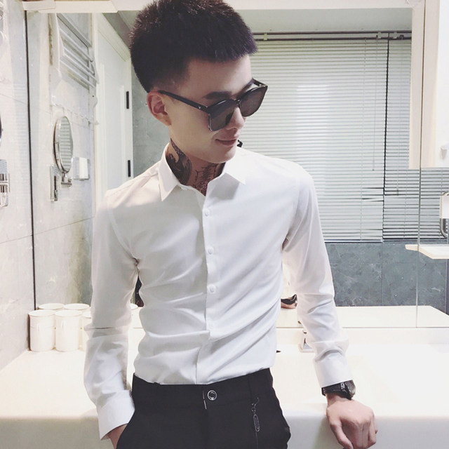 LES small size men's shorty long-sleeved shirt men's size XS size solid color business shirt dress shirt slim fit LES small size men's shorty long-sleeved shirt men's size XS size solid color business shirt dress shirt slim fit