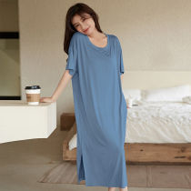 Modal night dress womens summer with chest pad Korean version loose large size pajamas long over-the-knee Korean version casual home clothes