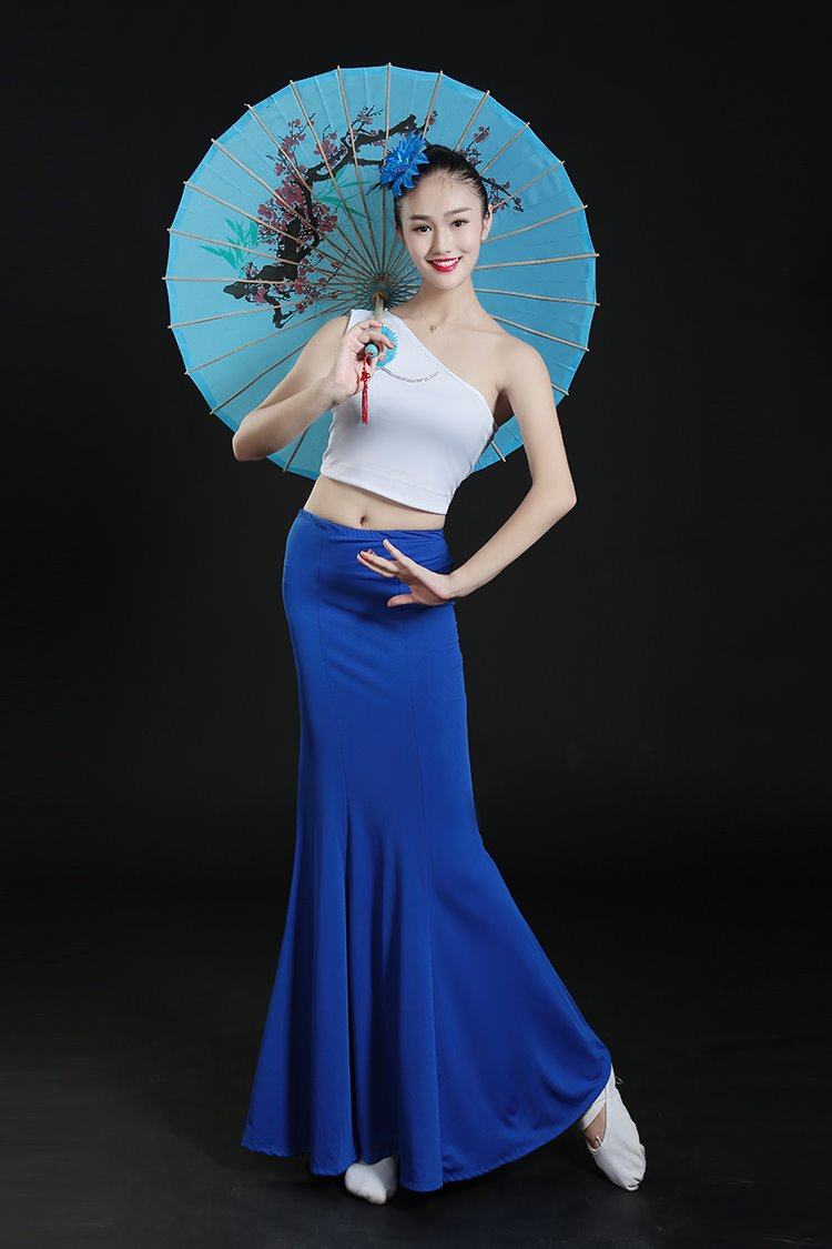 新款傣族舞蹈演出服孔雀舞蹈服女傣族裙表演服饰包臀鱼尾裙练习裙_7折