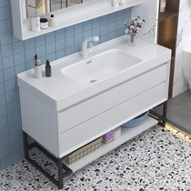 Solid wood bathroom cabinet combination ceramic integrated rock Board white toilet wash table hand wash basin floor standing