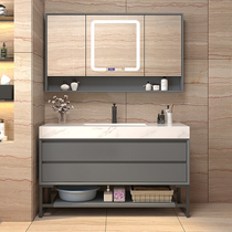 Smart bathroom cabinet combination marble Nordic light luxury mirror cabinet toilet wash table floor-standing hand wash basin