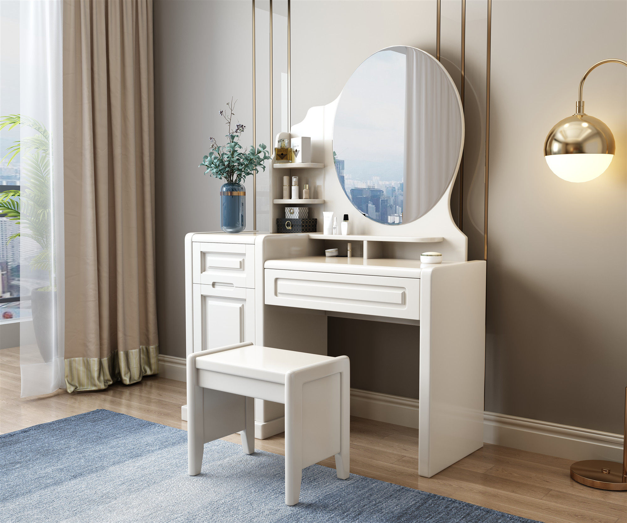 现代中式实木梳妆台卧室简约小户型化妆桌家用多功能化妆柜经济型