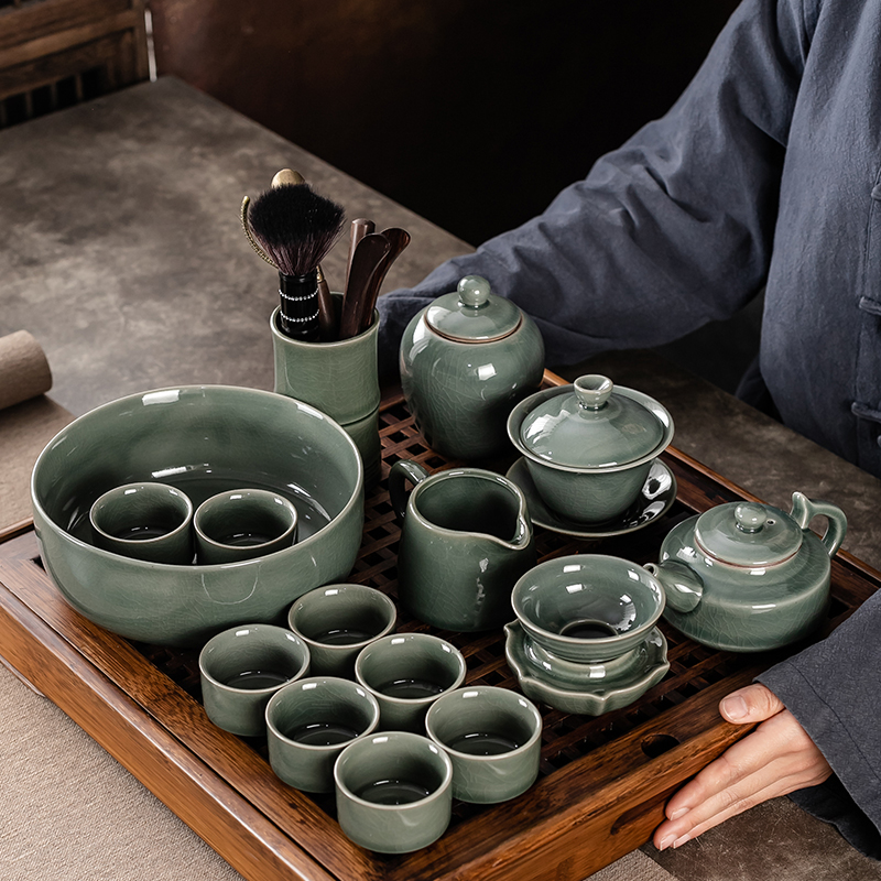 Japanese tea set the home office to receive a visitor teapot emerald green 秞 ceramic tea cup fresh small tureen