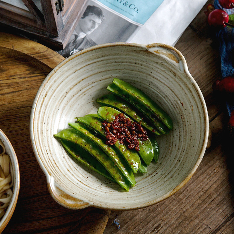 Japanese checking coarse pottery bowl retro ears large rice bowls bowl mercifully rainbow such use household utensils dish dish dish