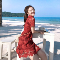 2021 new red lace dress Zhixun French bellflower orange skirt first love skirt forest department doll collar a-line skirt