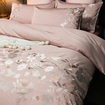 Wedding European bed sheet fitted sheet Cotton bed four-piece set Cotton 60 pieces satin velvet cotton embroidery Wedding bedding