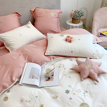 60 long-staple cotton four-piece set bedding Star embroidery quilt set White Princess wind cotton sheets