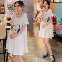 Pregnant Women summer coat short sleeve cotton T-shirt skirt long pregnant women dress summer fashion tide mom set