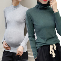 Pregnant women base shirt winter wear plus velvet interior high neck bottom dress modal long sleeve female autumn winter warm clothes