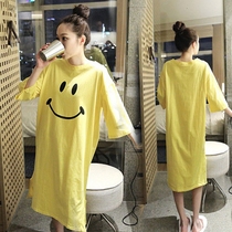 Large size breast-feeding clothes out spring and summer short sleeve T-shirt pregnant women loose dress pajamas long post-natal Moon clothes