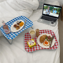 Po-homemade Korean ins with French retro folding plaid small dining table square tray bed for one person