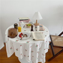 Po-Homemade Korea ins Retro Red Flower White Tablecloth Small Fresh French Romantic picnic Cloth Background Cloth