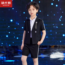 Boy suit suit short-sleeved new childrens catwalk performance in the big childrens piano performance suit small host dress