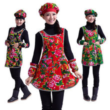 七之莲创意民族风围裙79177棉花布厨房工作围裙+袖套+帽子套装