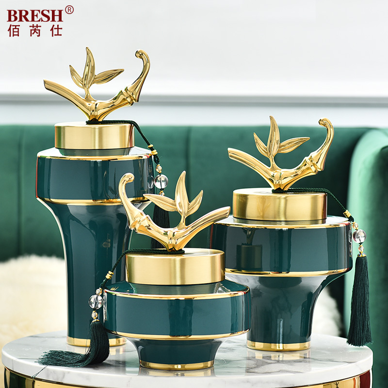 Light key-2 luxury furnishing articles home dry flower arranging flowers adornment household contracted sitting room ceramic vase decoration H1078 blackish green